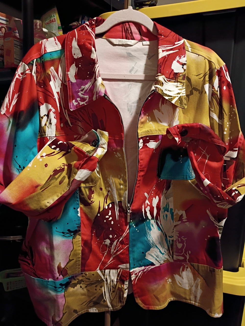 erin london Multicolor Abstract Zip-Front Pea Coat
